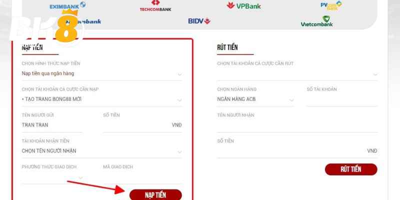 Hướng dẫn newbie các phương thức nạp tiền vào BK8 thành công
